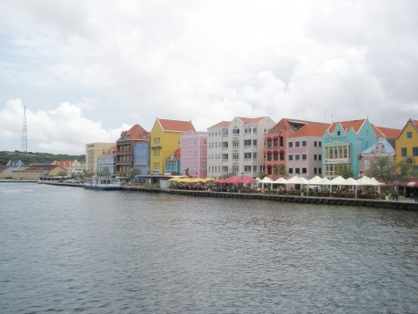 Lovely pastel Curacao and a great place for people watching on the waterway